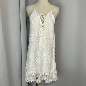 ASTR The Label White Lace Up V Neck Mini Dress Womens Size M Bridal Coquette